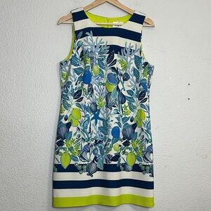 Eliza J Sleeveless Size 10 Dress Blue Green White Coastal Print Resortwear